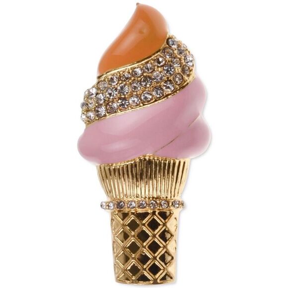 Charter Club Holiday Lane Gold-Tone Pink Orange Pavé Ice Cream Cone Pin New - Picture 1 of 3